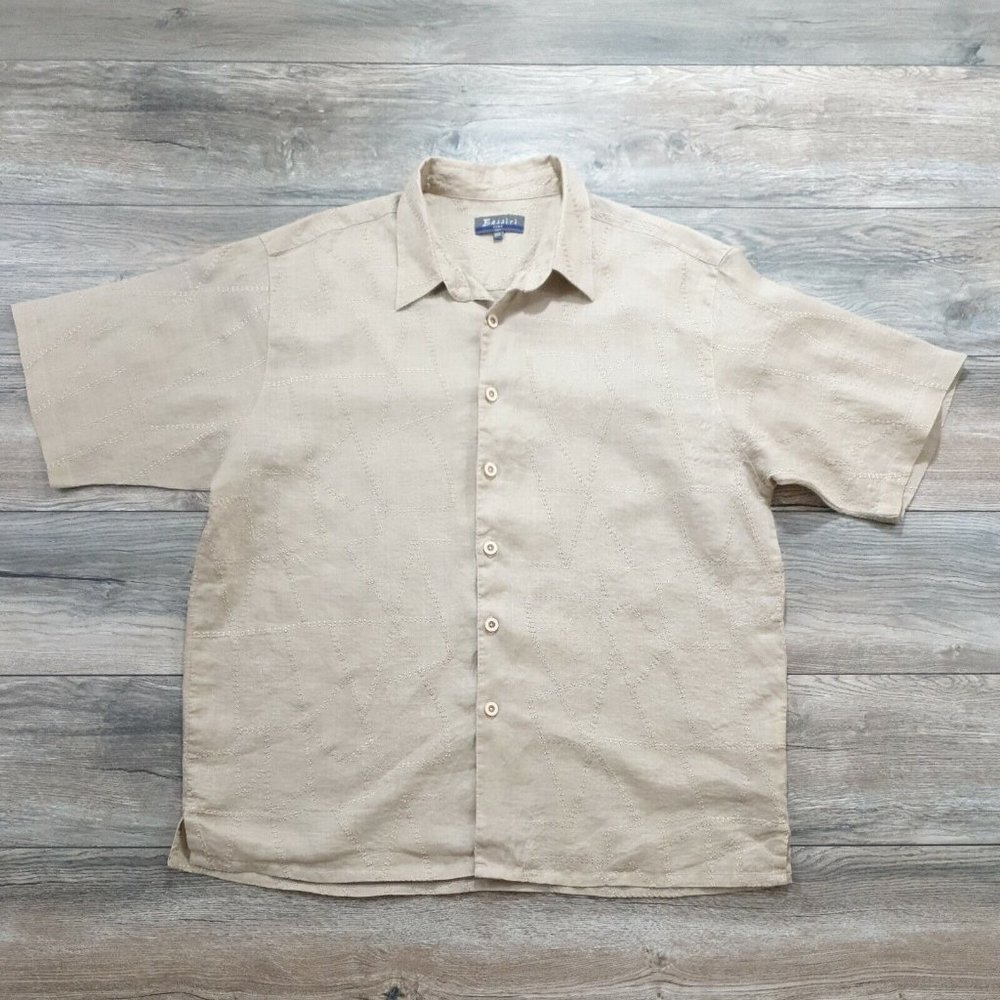 Bassiri Uomo Mens 3XL Short Sleeve Shirt 100% Linen Easy Iron Casual Vacation